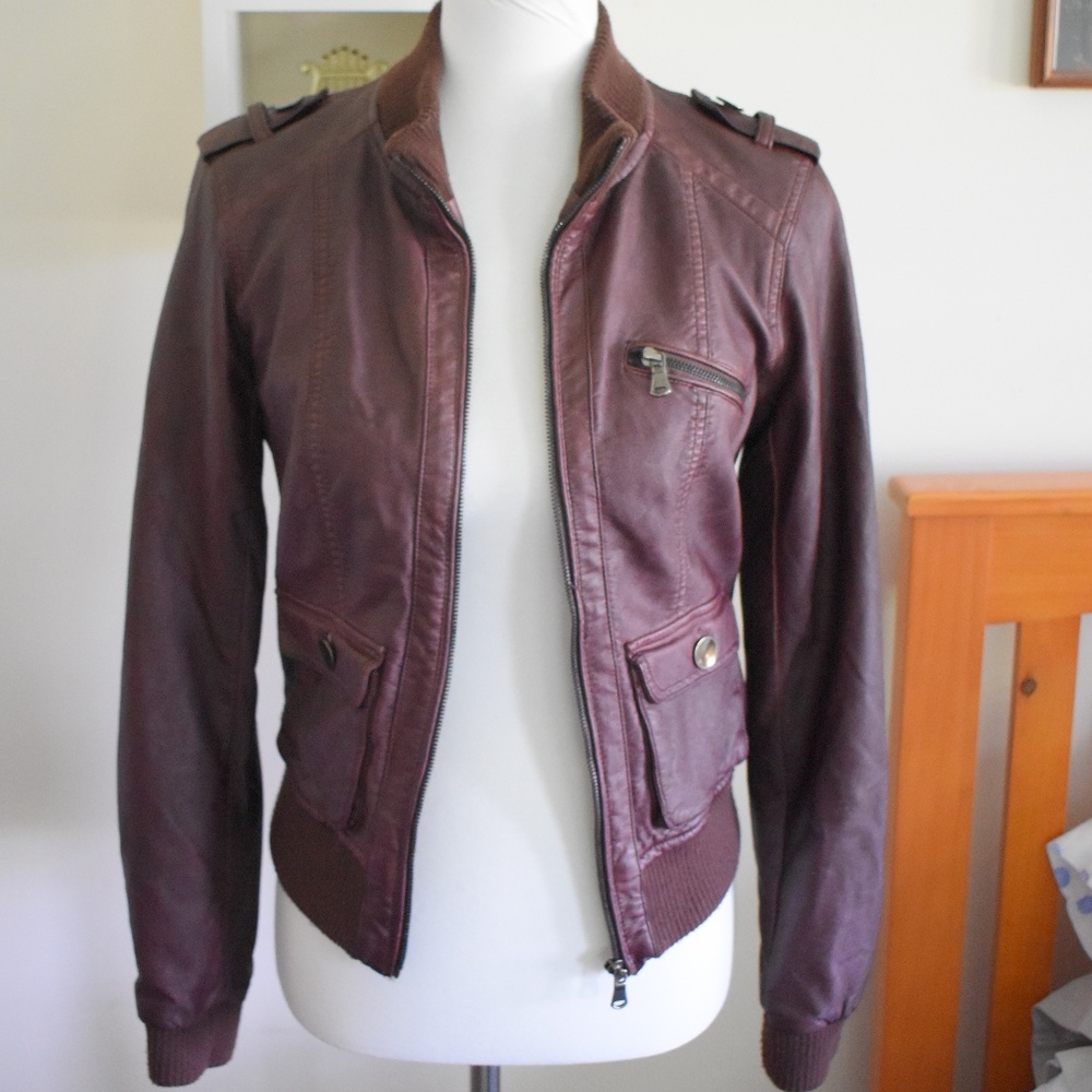 Mahogany Leather Jacket with Soft Collar/Cuffs